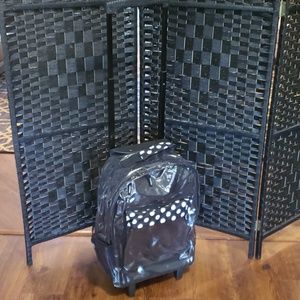 Super cute clear rolling backpack.